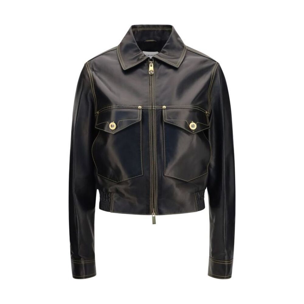 Versace Black Lamb Ovis Aries Full-Length Women's Jacket